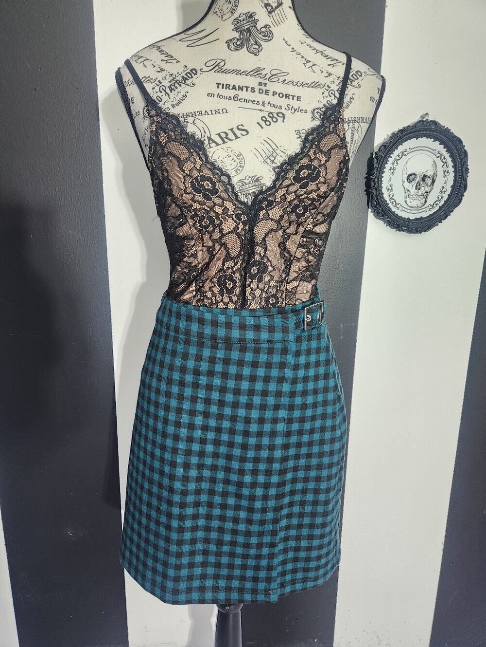 Checkered Mini Skirt Kilt with Buckle